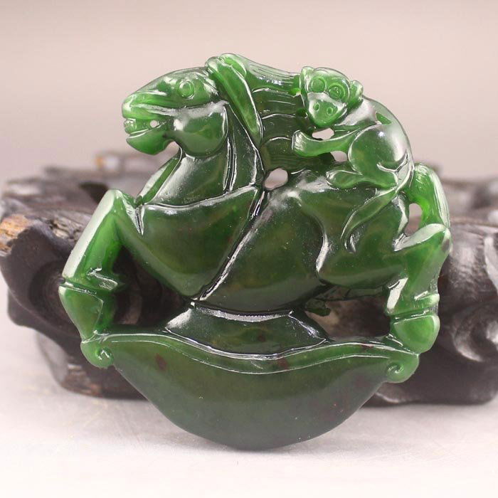 Chinese Green Hetian Jade Pendant - Monkey & Horse (1 of 4)