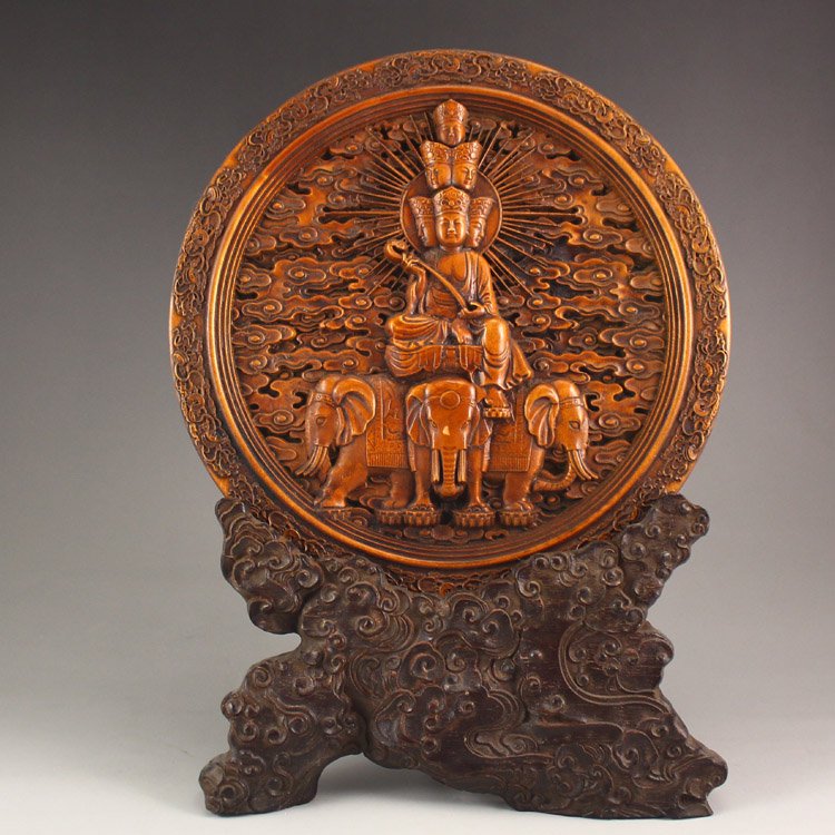 Vintage Chinese Boxwood Statue - Thousand Face Buddha (1 of 7)