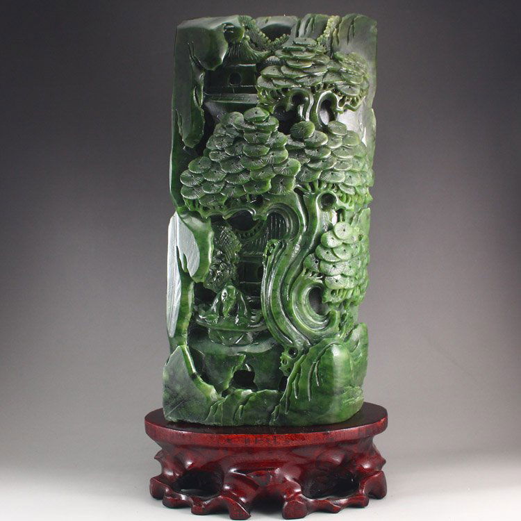 Chinese Natural Hetian Jade Statue - Sage & Pine Tree (1 of 7)