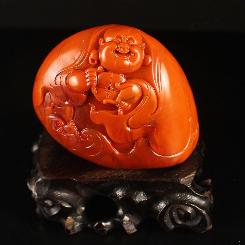 Chinese Natural Nanhong Agate Statue - Laughing Buddha (1 of 8)