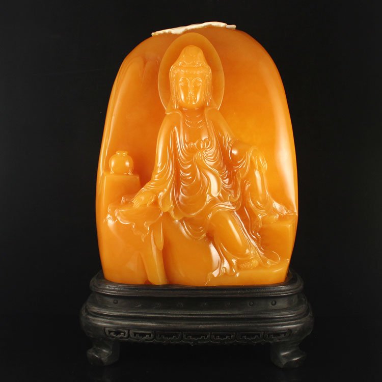 Hand Carved Indonesia Jin Tian Huang Kwan-yin Statue (1 of 7)