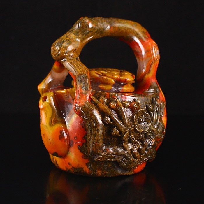 Chinese Zhan Guo Hong Agate Carved Plum Blossom Teapot (1 of 7)