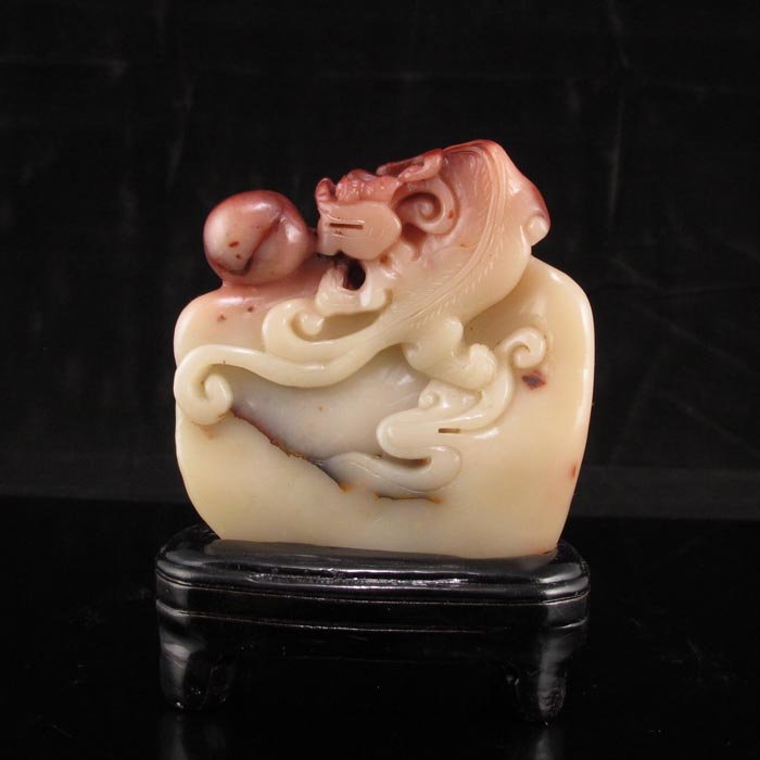 Chinese Natural Shoushan Stone Statue w Dragon & Ball (1 of 6)