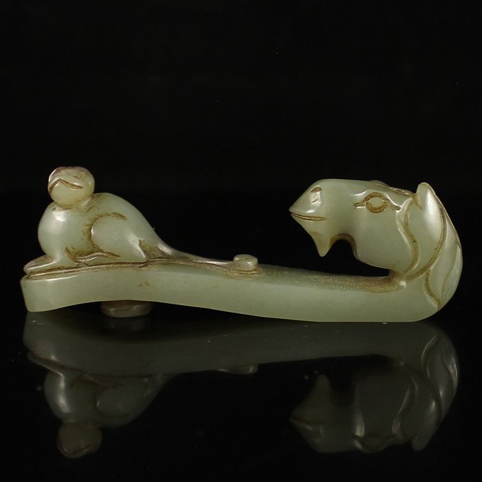Chinese Hetian Jade Monkey & Horse Head Belt Buckle (1 of 6)