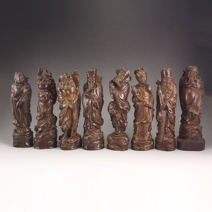 A Set Chinese Chenxiang Wood Statue -Eight Taoism Deity (1 of 10)