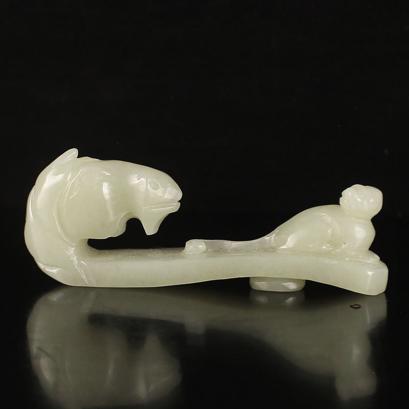 Chinese Hetian Jade Belt Buckle - Horse & Monkey (1 of 6)