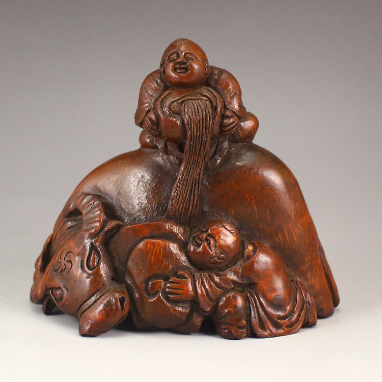 Vintage Chinese Natural Bamboo Root Carved Ox Statue (1 of 7)