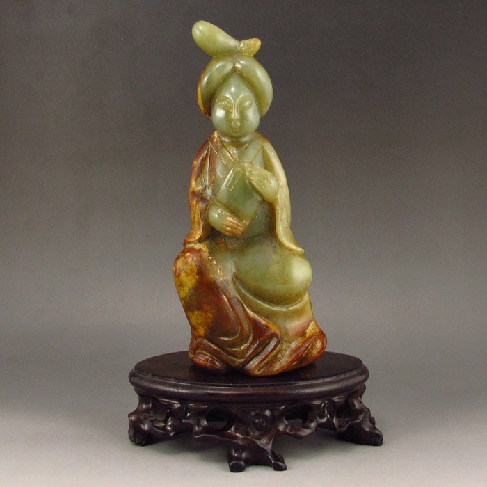 Chinese Natural Hetian Jade Statue - Woman: Chinese Natural Hetian Jade Statue - Woman Dimension:187*78*55(mm)7.36*3.07*2.17(in)Weight 1.61 lbs/732g Tips about Chinese Hetian Nephrite Jade Hetian jade is a nephrite jade and is regarded as the o