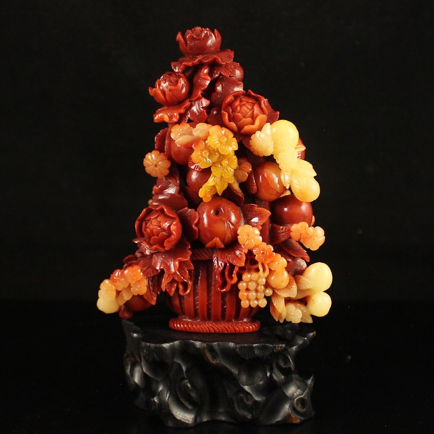 Superb China Natural Shoushan Stone Carved Peony Statue (1 of 8)