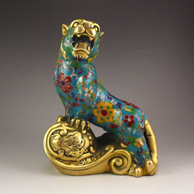 Chinese Gilt Gold Bronze Cloisonne Statue - Tiger (1 of 8)