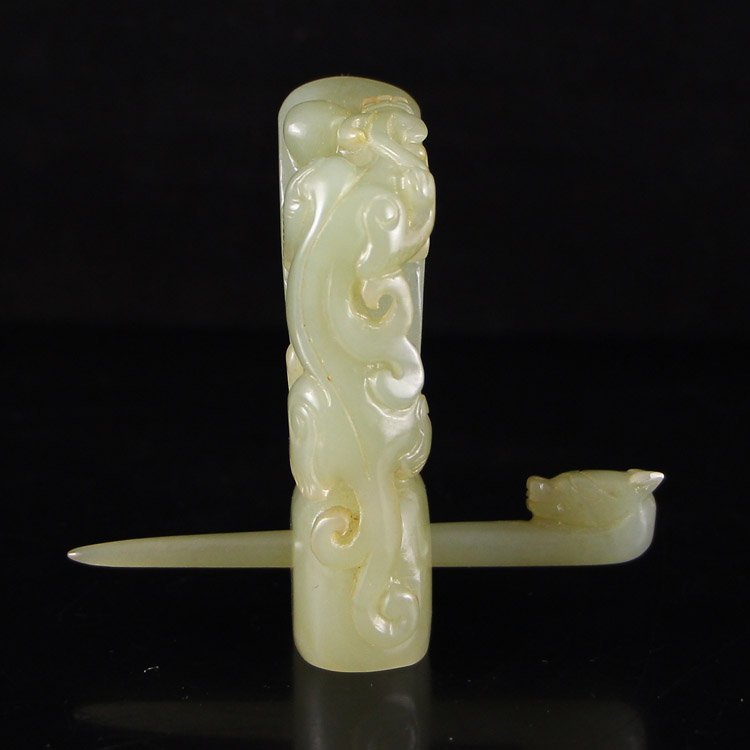 Chinese Hetian Jade Hairpin Carved Fortune Beast (1 of 6)