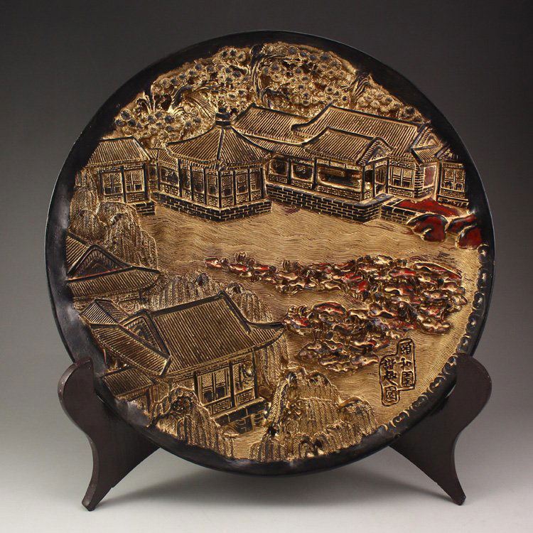Vintage Chinese Qing Dynasty Lacquerware Plate (1 of 8)