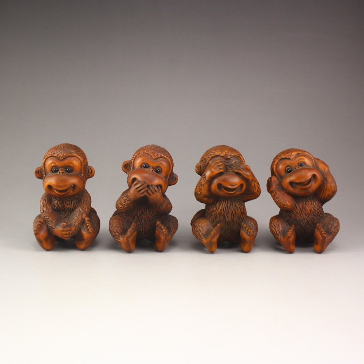 Four Lovely Chinese Boxwood Monkeys Statue (1 of 10)