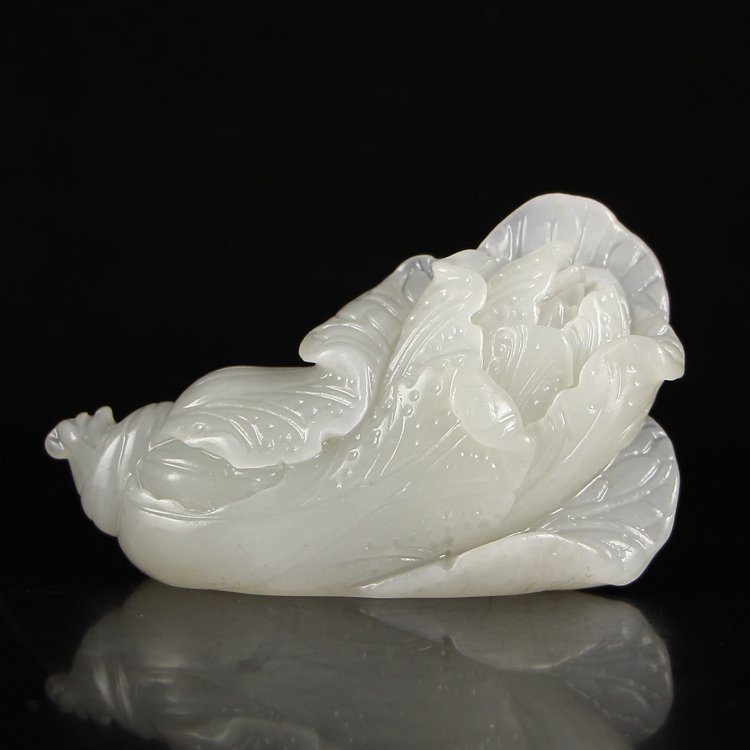 Chinese Natural Hetian Jade Fortune Cabbage Statue (1 of 6)