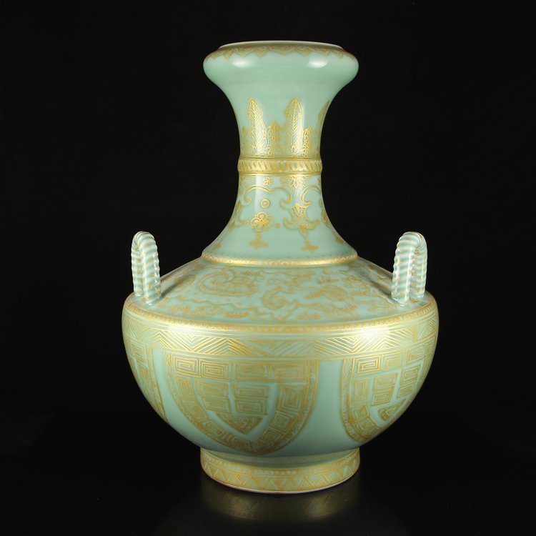 Chinese Gilt Gold Dou Qing Glaze Porcelain Vase (1 of 7)