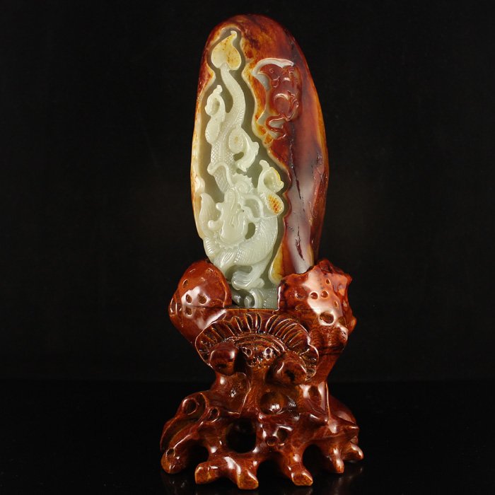 Superb Chinese Natural Hetian Jade Lucky Dragon Statue (1 of 7)