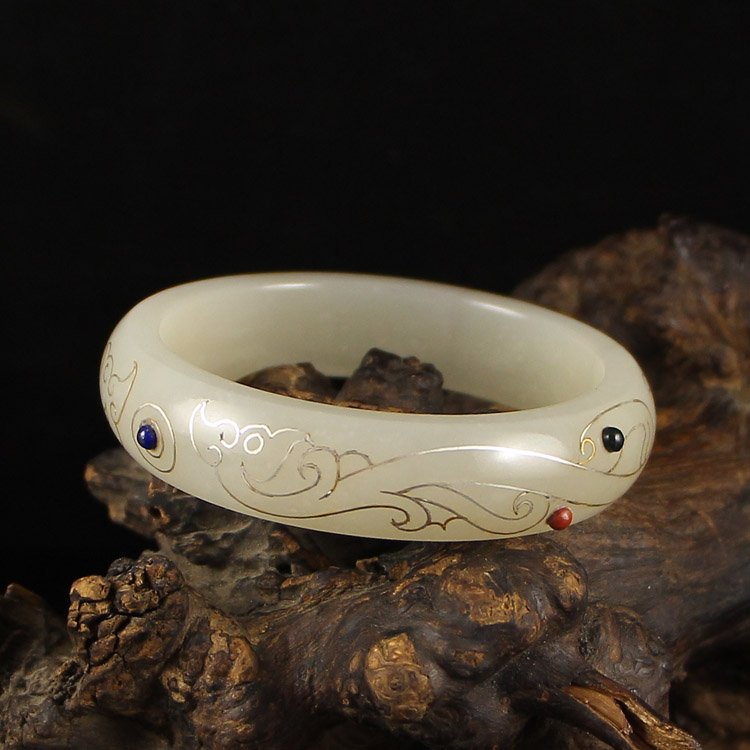 Hetian Jade Inlay Silver Wire & Tourmaline Bracelet (1 of 9)