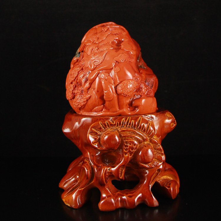 Chinese Nanhong Agate Statue -Sages & Pine Tree , Crane (1 of 9)