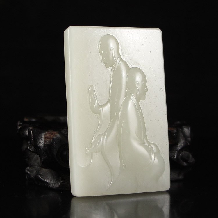 Chinese Natural Hetian Jade Pendant - Two Buddha (1 of 6)