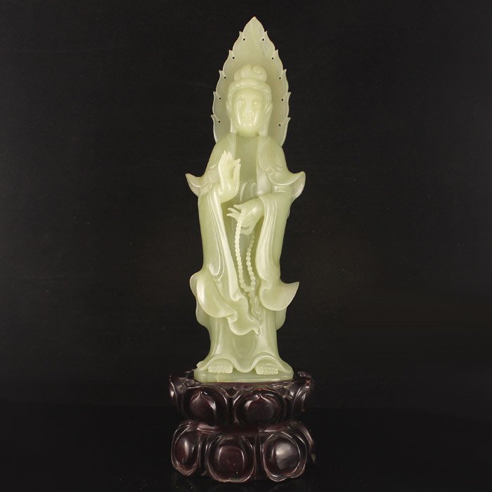 Superb Chinese Natural Hetian Jade Statue - Kwan-yin (1 of 8)