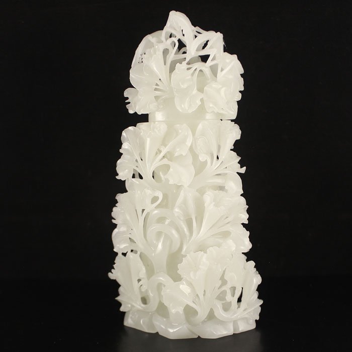 Superb Openwork Chinese Natural White Hetian Jade Vase (1 of 10)