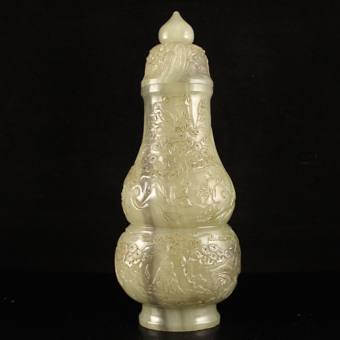 Vintage Chinese Natural Hetian Jade Gourd Vase (1 of 8)