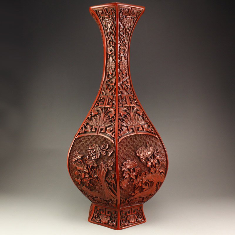 Vintage Chinese Lacquerware Low Relief Six Sides Vase (1 of 9)