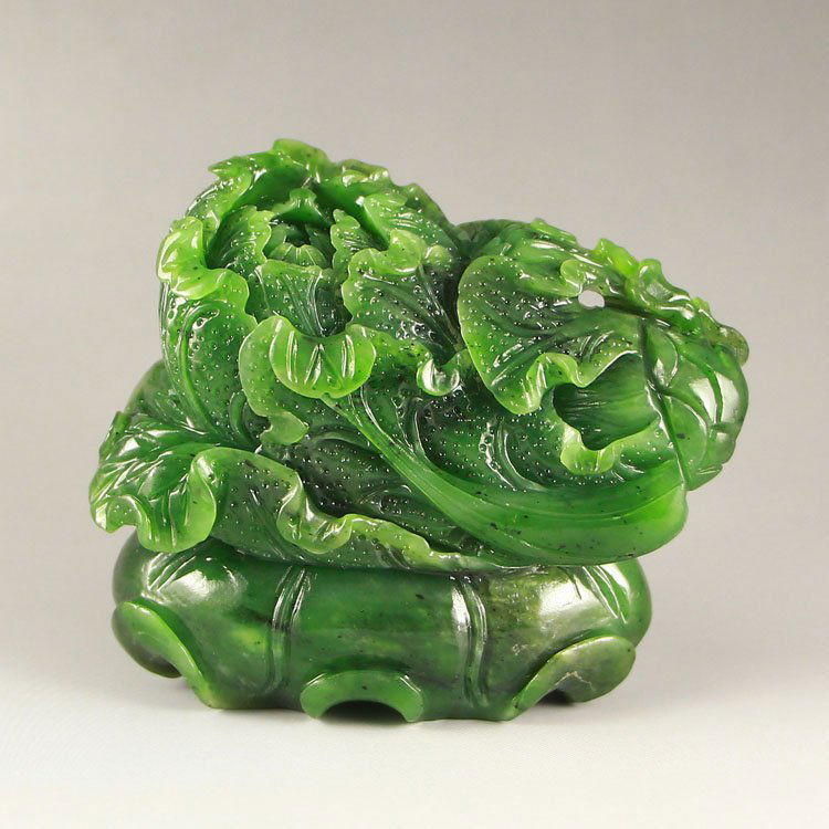 Chinese Natural Hetian Jade Fortune Cabbage Statue (1 of 5)