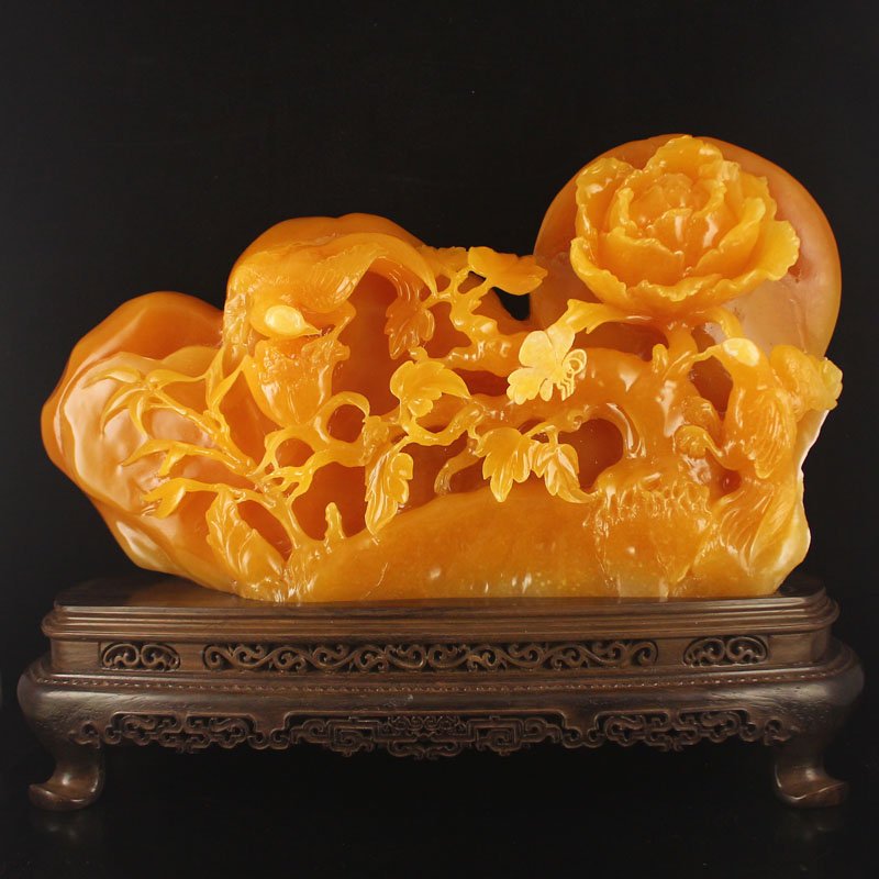 Indonesia Natural Jin Tian Huang Statue -Magpie & Peony (1 of 8)