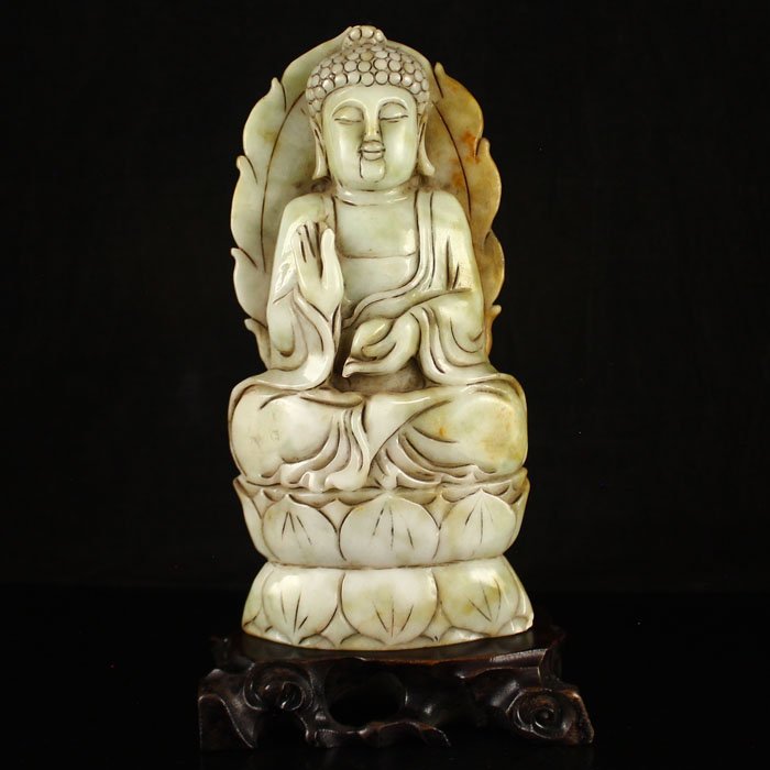 Chinese Natural Jadeite Buddha Statue: Chinese Natural Jadeite Buddha Statue Dimension: 160*80*25(mm)6.3*3.15*0.98(in) Weight 1.27 lbs/575 g Tips about Jadeite Jade Jadeite generally occurs in metamorphic rocks with a higher-pressure origi