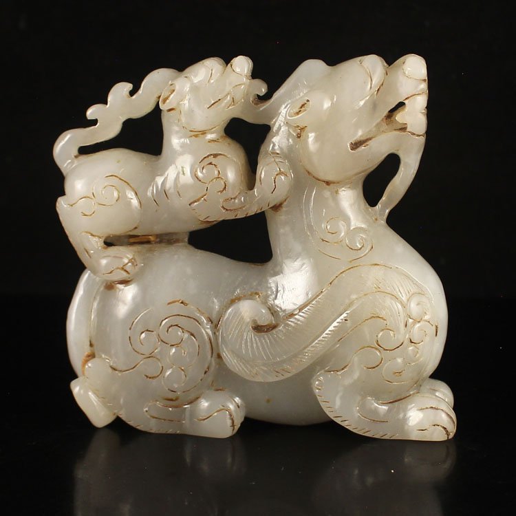 Vintage Chinese Hetian Jade Fortune Beast Statue (1 of 6)