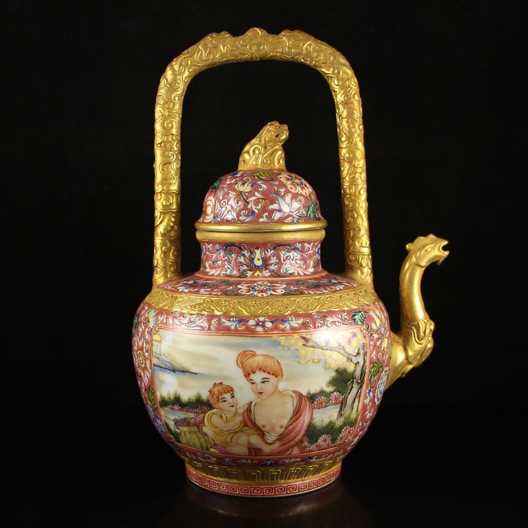 Chinese Qing Palace Gilt Gold Enamel Porcelain Teapot (1 of 8)