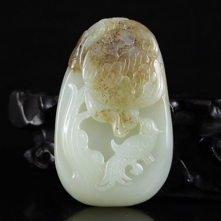 Chinese Hetian Jade Pendant - Magpie & Peony (1 of 6)
