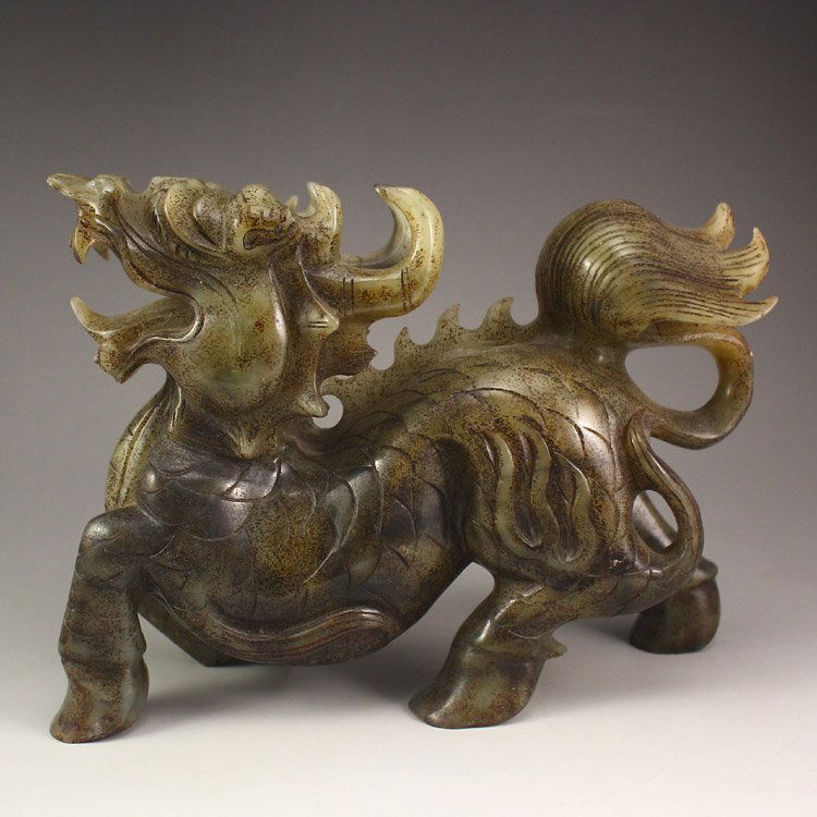 Vintage Chinese Hetian Jade Kylin Statue (1 of 6)