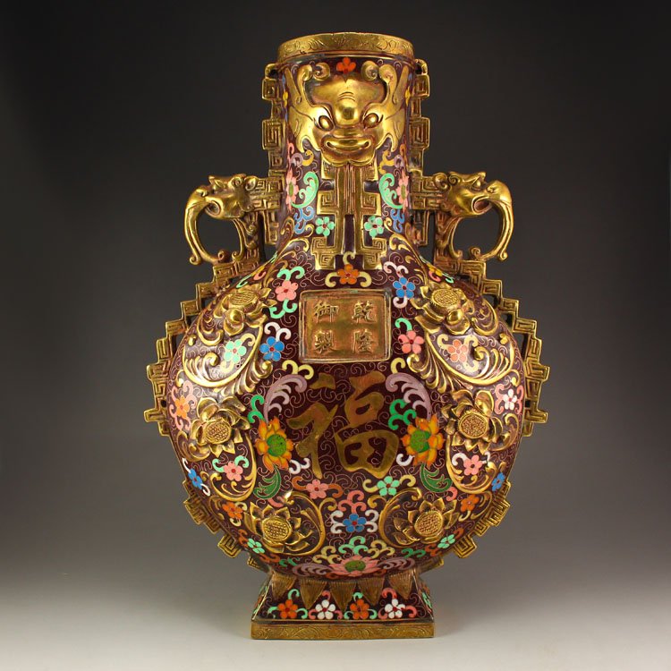 Chinese Gilt Gold Bronze Cloisonne Big Vase (1 of 9)