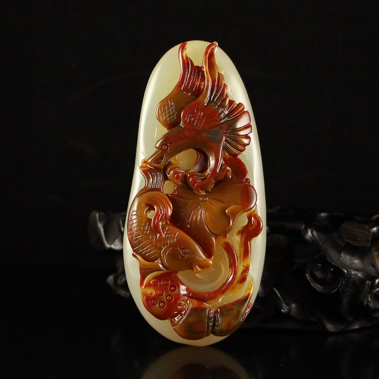 Chinese Huanglong Jade Pendant - Eagle & Fish (1 of 6)