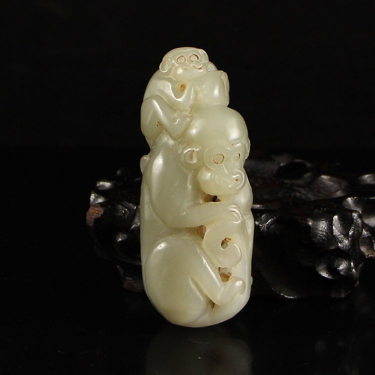 Vintage Chinese Hetian Jade Pendant - Fortune Monkeys (1 of 6)