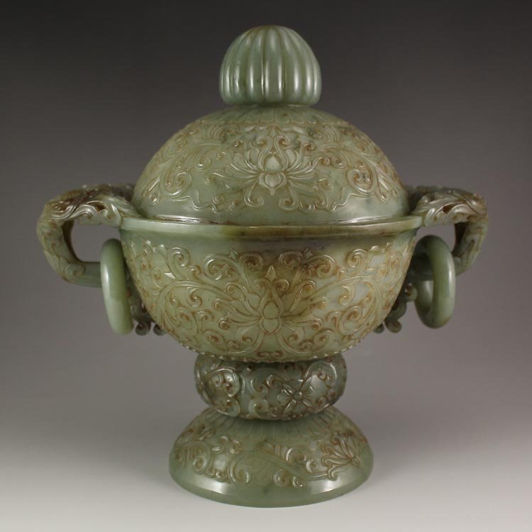 Chinese Qing Dy Hetian Jade Double Rings Incense Burner (1 of 10)