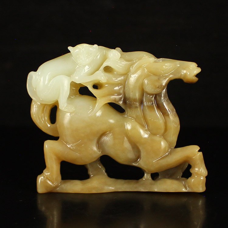 Chinese Hetian Jade Statue - Horse & Monkey (1 of 6)
