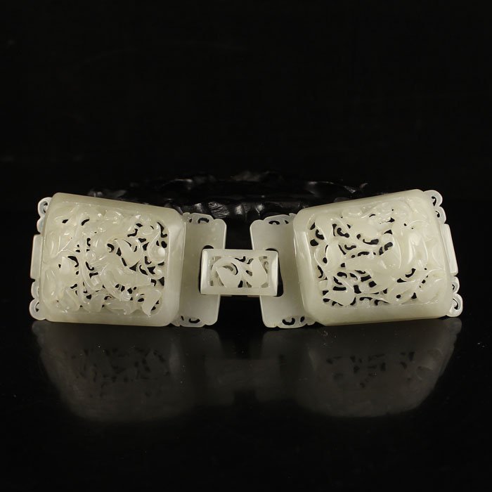 Openwork Carved Chinese Hetian Jade Belt Buckle (1 of 10)