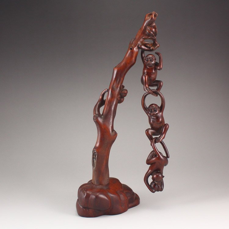 Vintage Chinese Boxwood Statue - Three Monkeys (1 of 6)