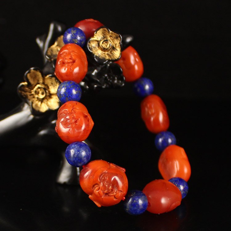 Chinese Nanhong Agate Buddha Heads Bracelet (1 of 6)