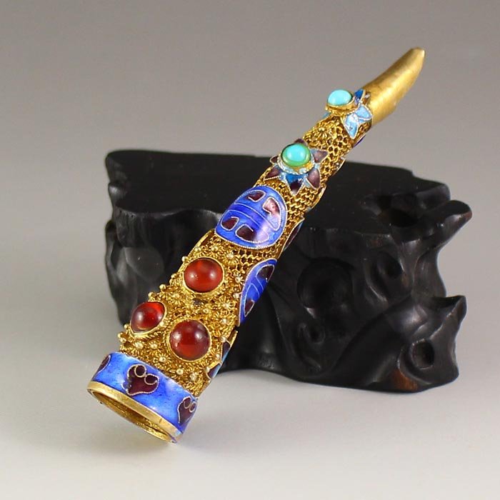 Chinese Gold-plated Cloisonne Inlay Gemstone Nail Wrap (1 of 8)