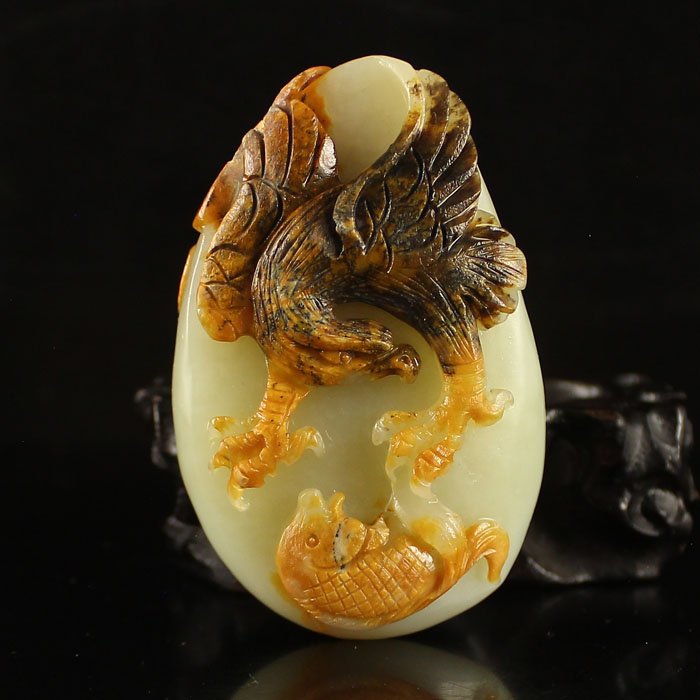 Superb Chinese Hetian Jade Pendant - Eagle & Fish (1 of 6)