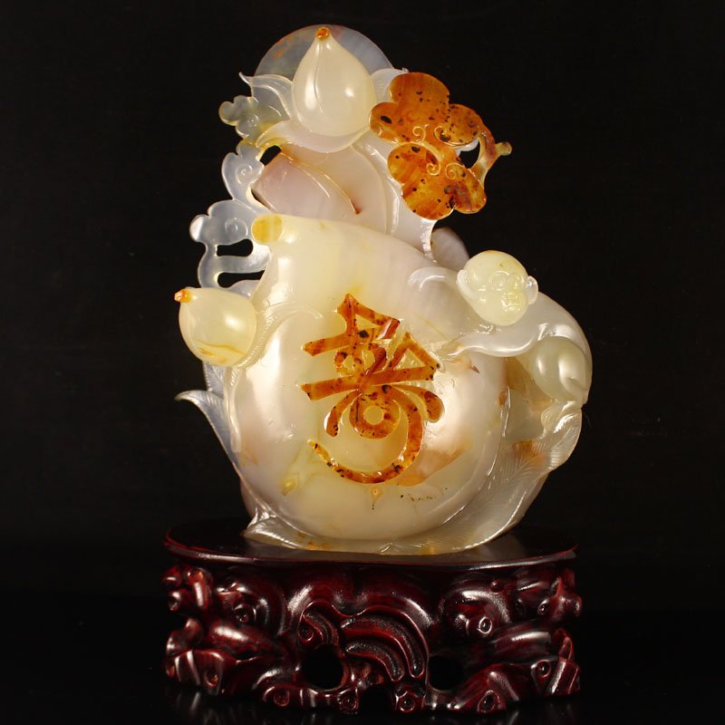Chinese Natural Agate Statue - Peach & Monkey (1 of 7)