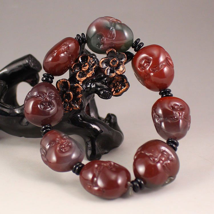 Chinese Purple Green Agate Buddha Heads Bracelet (1 of 7)