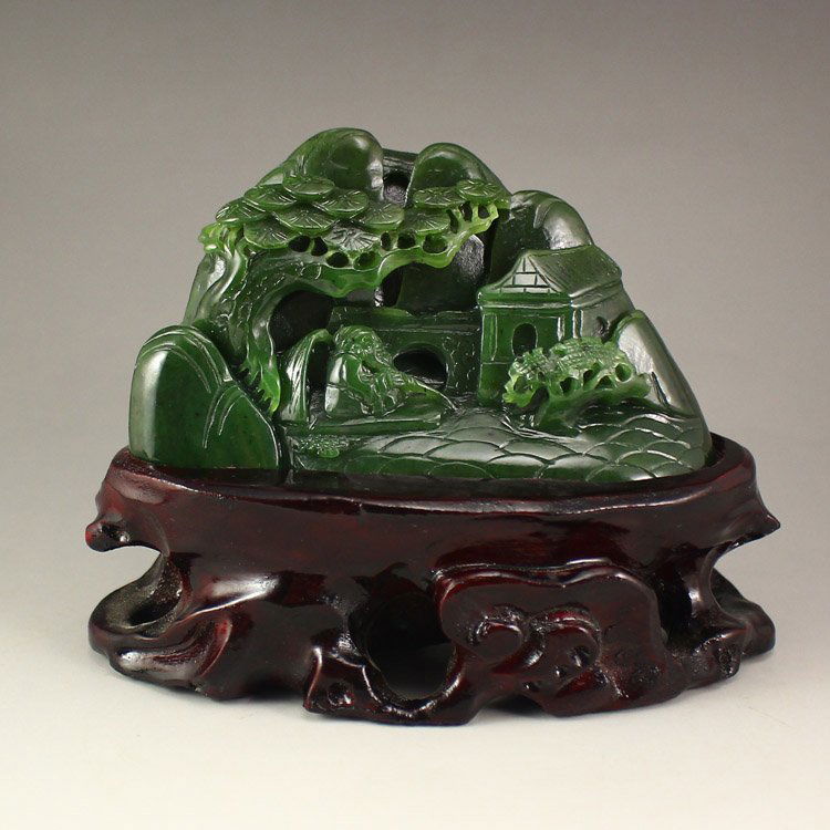 Chinese Green Hetian Jade Statue - Sage & Pine Tree (1 of 6)