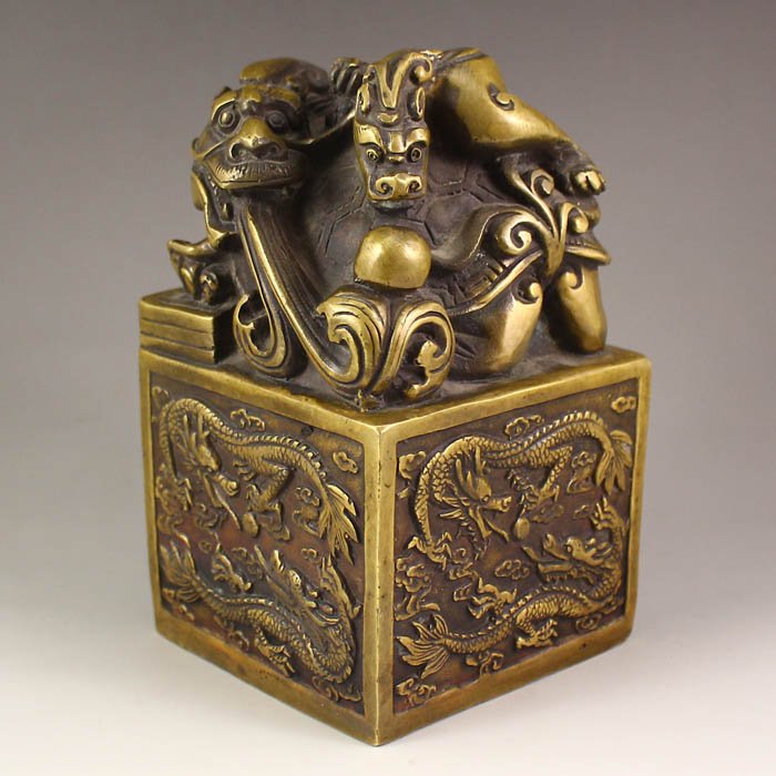 Vintage Chinese Brass Dragon Turtle Seal (1 of 6)