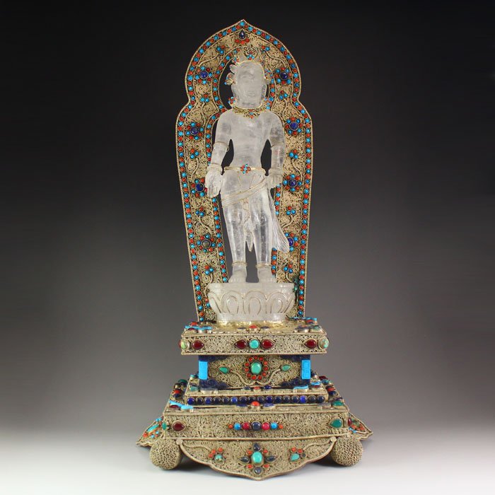 19Th C Chinese Tibet Silver & Crystal Drolma Statue (1 of 10)