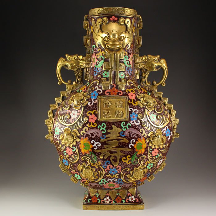 Chinese Gilt Gold Bronze Cloisonne Big Vase (1 of 10)